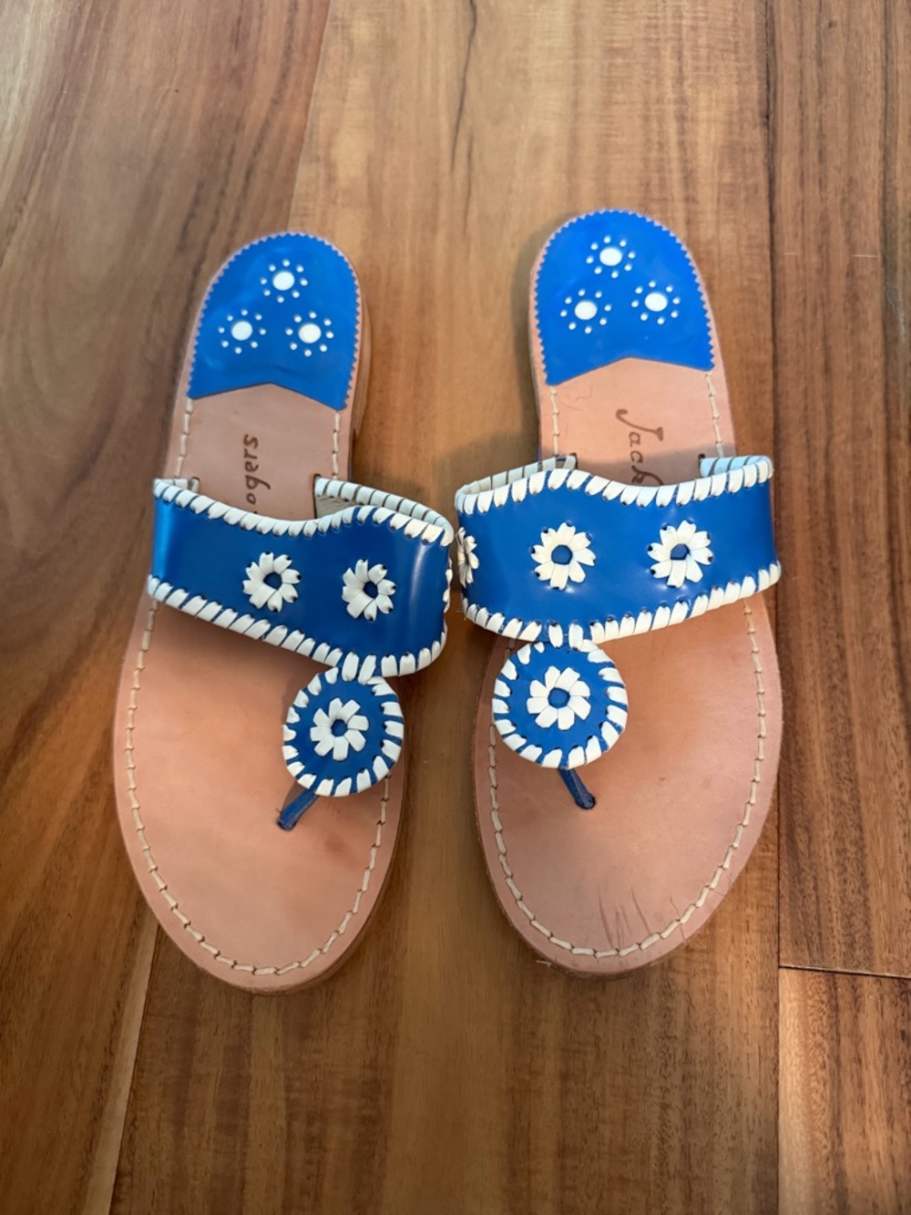 Jack Rogers Blue and White Floral Toe-Post Sandals